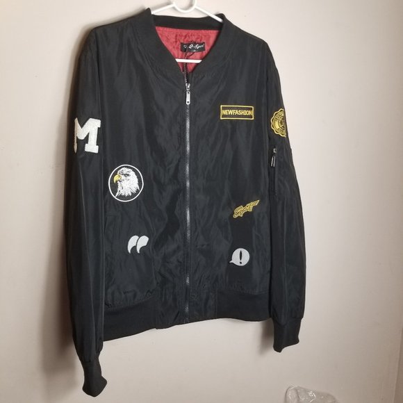 Black Flight Bomber Men's Jacket with Cool Patches XL - Picture 1 of 13